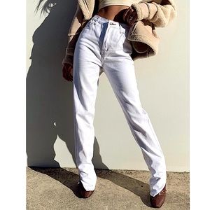 Lioness Split Hem White Jeans